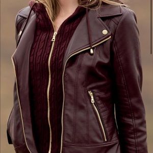 maroon black rivet leather jacket
